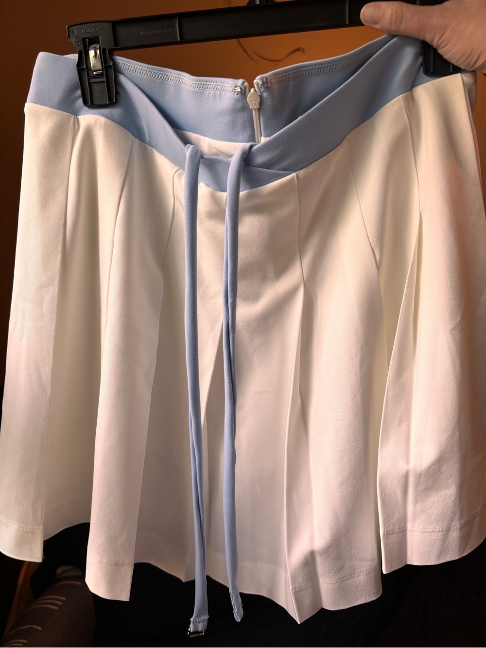 For Love And Lemons white Skater Skirt with Light Blue Waistband and Tie